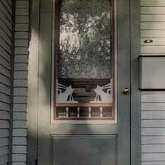 This client is a cat lover so she sent us her design for the brackets on this interesting combination door. Note the ladder design is only properly applied in a screen insert. 