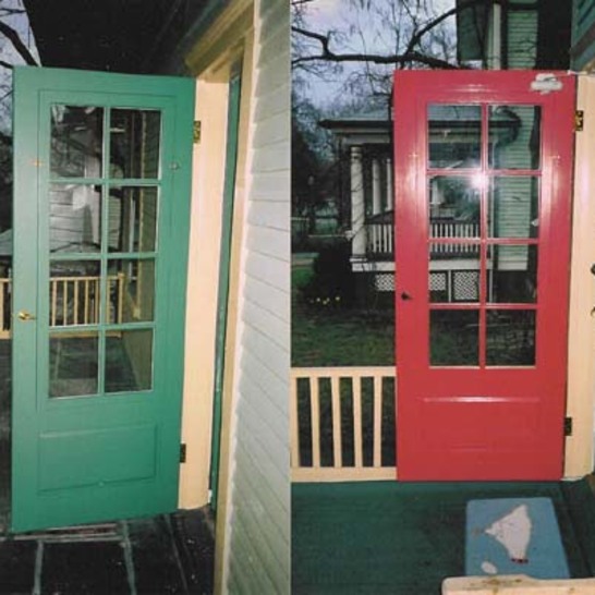 A matching pair of combination doors from the front and rear of a home in Takoma Park, Maryland.